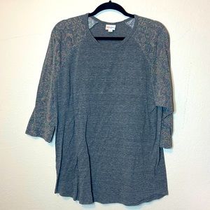 LuLaRoe 3XL Randy 3/4 Sleeve Gray Top